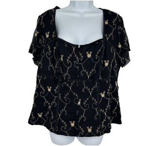 Lane Bryant Short Sleeve Sweetheart Neck Embroidered Sheer Net Top Size 18/20